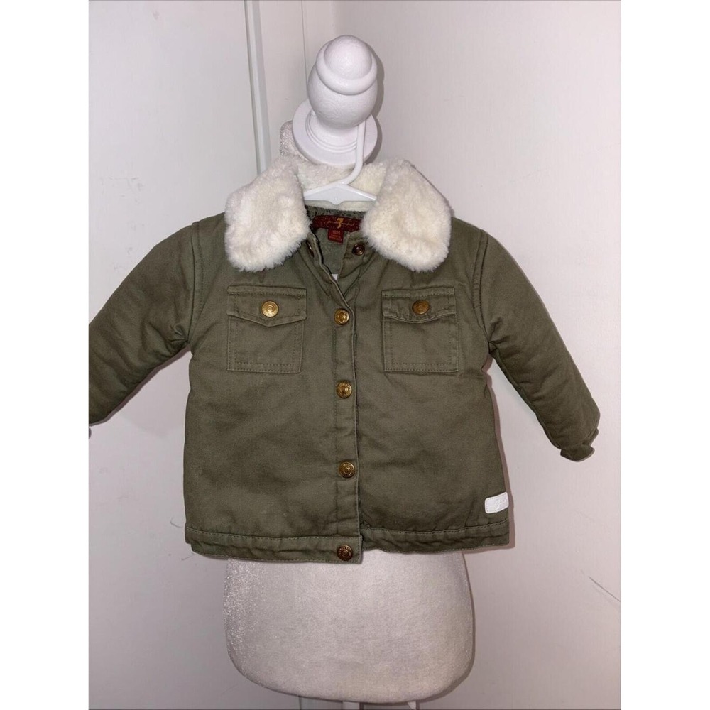 7 for All Mankind Olive Green Jacket Faux Fur Collar 18 Months